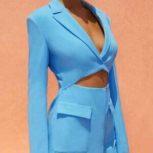 Sky Blue Cutout Suit Cocktail Dress